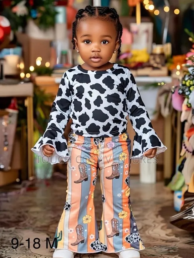 Cow Print Striped Bell-Bottom Baby Outfit (9–18 M) · Photo 1