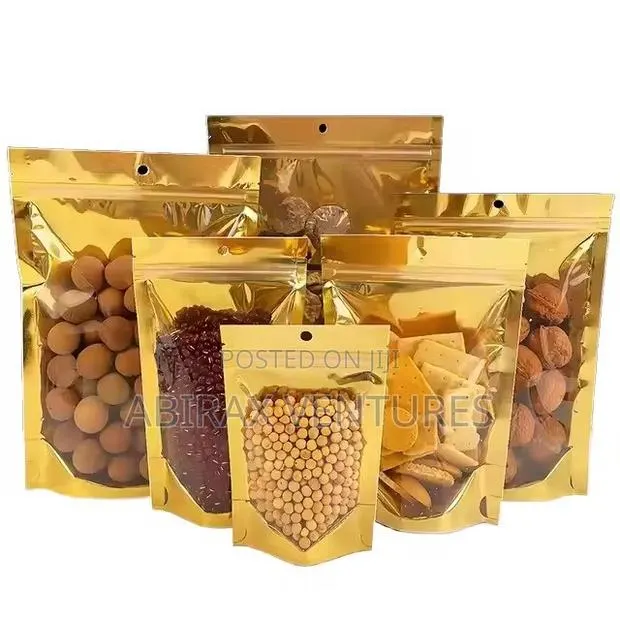 Golden Aluminium Foil Ziplock Stand-Up Pouches- 50pcs · Photo 1