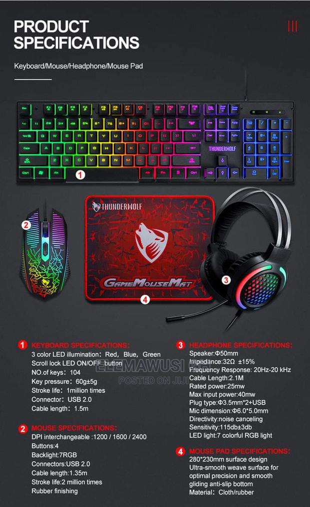 T-Wolf 4in1 Gaming Combo (Keyboard, Mouse Pad, Headset · Photo 4