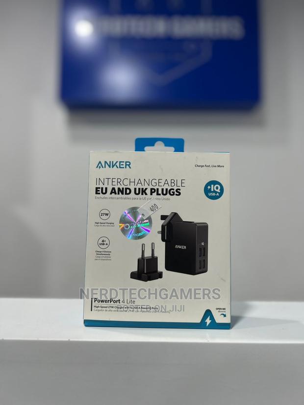 Anker Powerport 4 Lite Interchangeable EU And UK Plugs – Bla · Photo 1