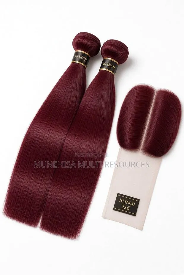 Burgundy Bone Straight – 10” 2 Bundles + 10” 2×6 Closure · Photo 1