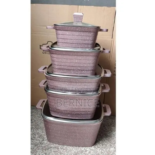 Non-Stick Granite Cooking Pot Set With Glass Lids – Durable Cookware · Photo 1