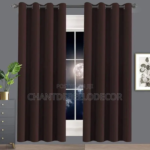A Pair of Solid Coffee Brown Blackout Curtains 2 in 1 · Photo 1