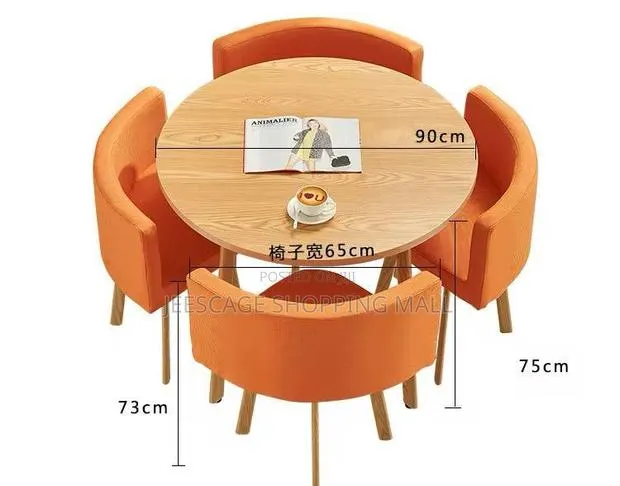 The Modern Square Dining Table Set With 4 Orange Upholstered Chairs · Photo 1
