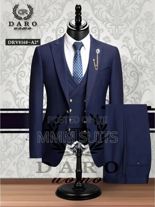 3-Piece Official Men Suit With Gold Buttons in Blue-Black From Turkey · Photo 1