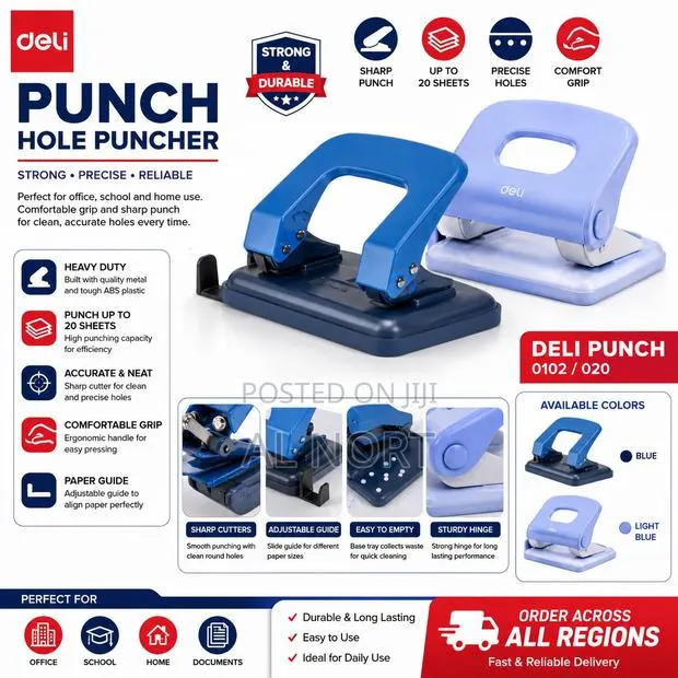 Deli Hole Punch – 2-Hole Paper Punch – Blue · Photo 1