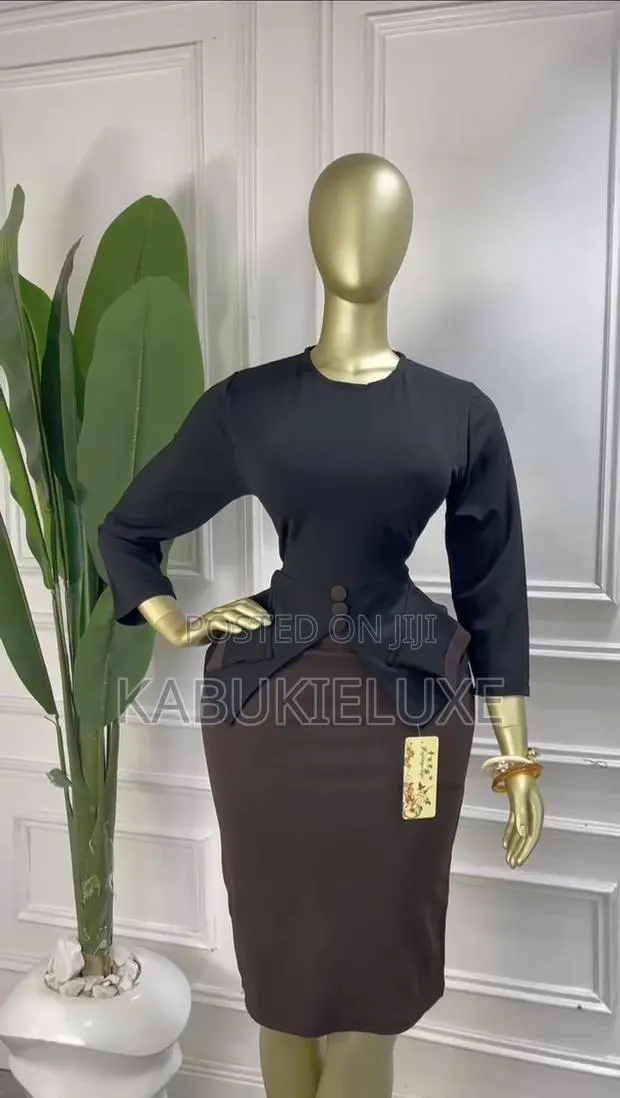 Black and Brown Peplum Office Dress · Photo 1