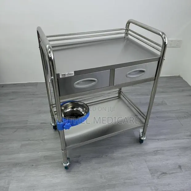 Stainless Medicine Trolley( 3 Steps With Double Drawers) · Photo 1