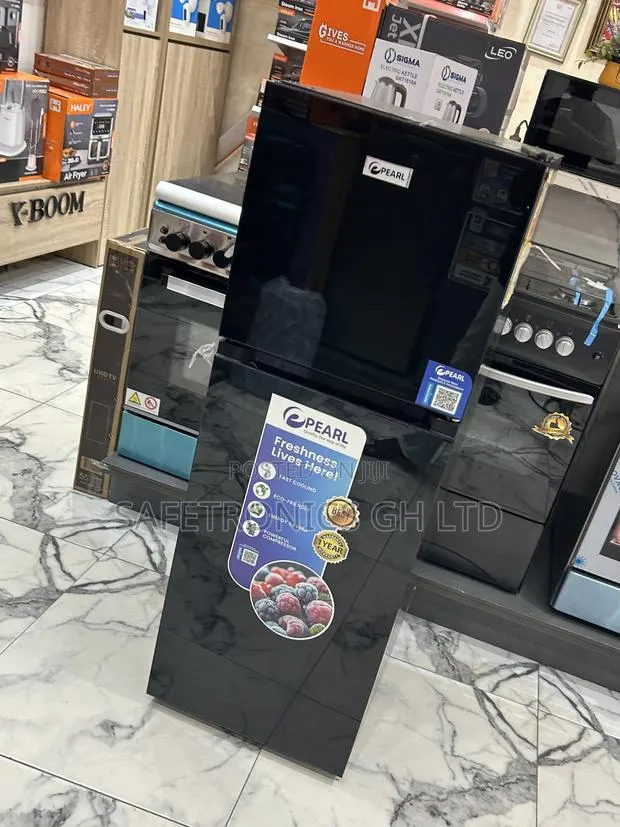 Neatly Boxed Black Glass 2 Doors Top Freezer Pearl Refrigerator · Photo 1