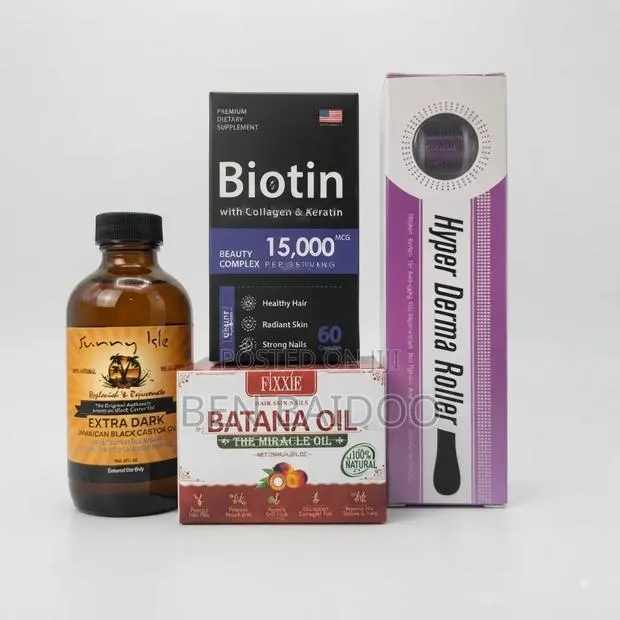 Hair Growth Bundle (Castor Oil, Batana Oil,Biotin Derma Roller) · Photo 1