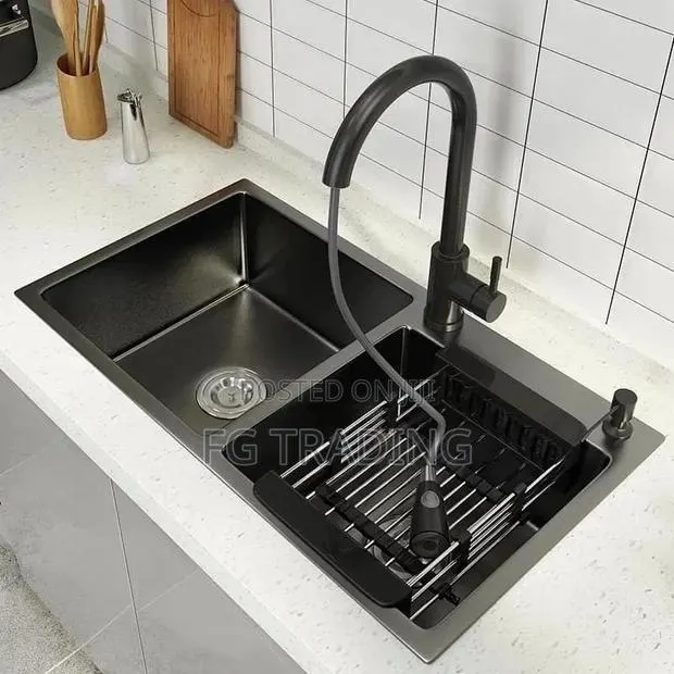 Complete Kitchen Sink _ Black Double Bowl Sink · Photo 1