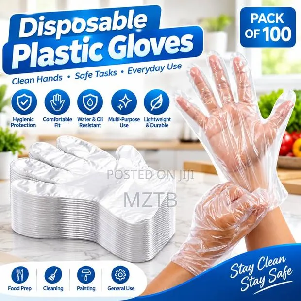 100pcs Disposable Clear Rubber Gloves · Photo 1