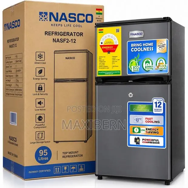 Nasco 95L Double Door Fridge With Top Freezer – NASF2-12S · Photo 1
