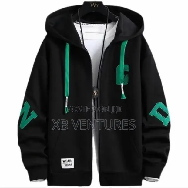 Men's Hooded Cardigan Jacket Sweatshirt-Black · Photo 1