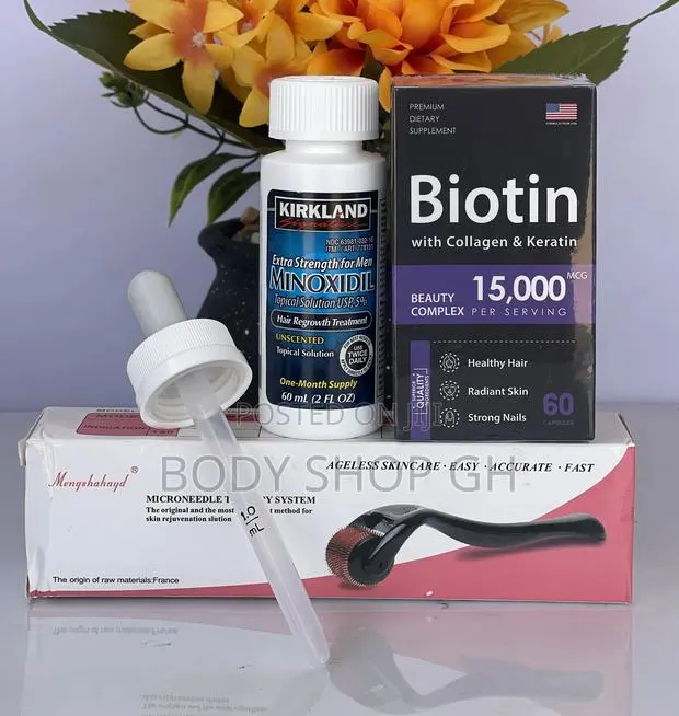 Beard Growth Combo Pack - Kirkland Minoxidil +Biotin +Roller · Photo 1