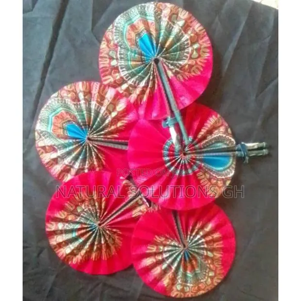 African Print Fan With Leather Handles Handmade in Ghana · Photo 1