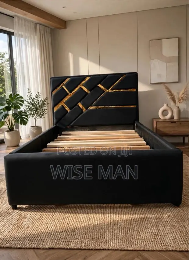 Luxury Black & Gold Queen Size Bed Frame - Modern Design in Sunyani · Photo 1