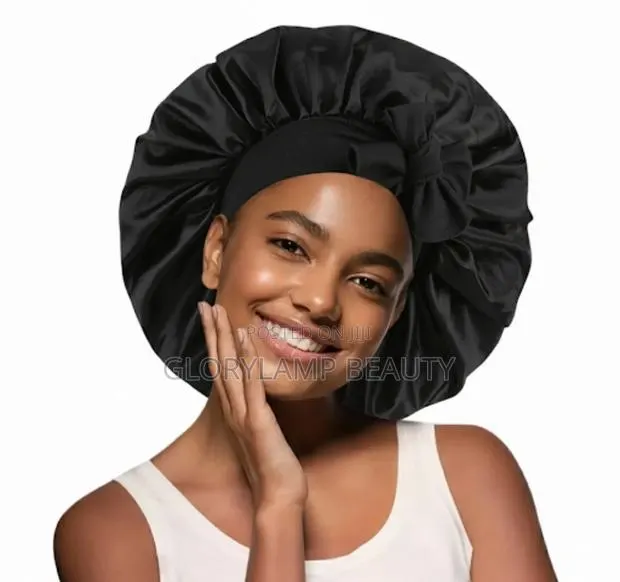 Premium Silk Satin Sleep Bonnet – Black – Hair Protection Night Cap · Photo 1