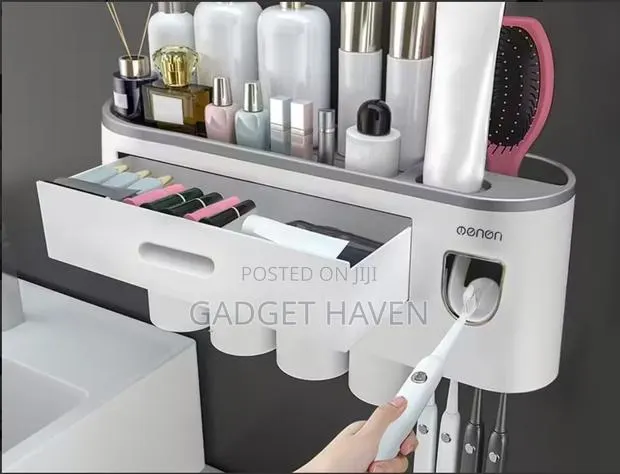 Toothbrush Holder With 4 Cups, Large Capacity Tray, 2 Cosmetic Drawers · Photo 1