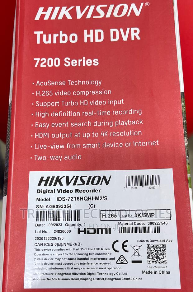 Hikvision 16ch DVR Acusense3k/5mp 2hddslot Ids-7216hqhi-M2/S · Photo 4