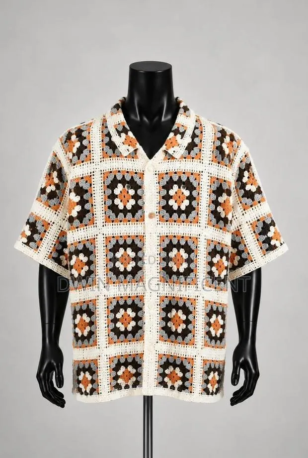 Multi-Color Knit Short-Sleeve Shirt · Photo 1