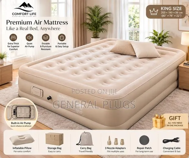 Foldable Travel Double Size Inflatable Automatic Pump Air Mattress · Photo 1
