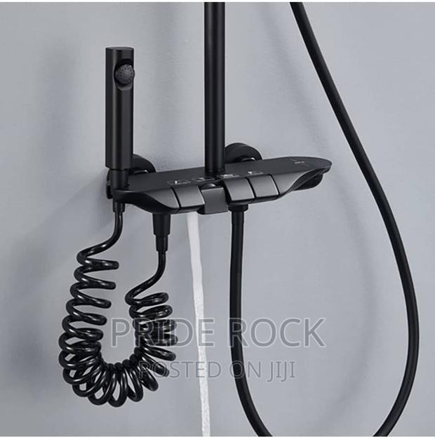 Four in One Shower Pole, Telephone Shower, Black and Grey · Photo 1