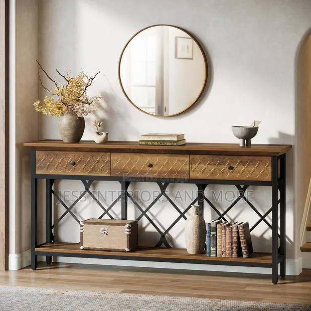 Extra Long Console Table With 3 Drawers and Storage Shelf · Photo 1