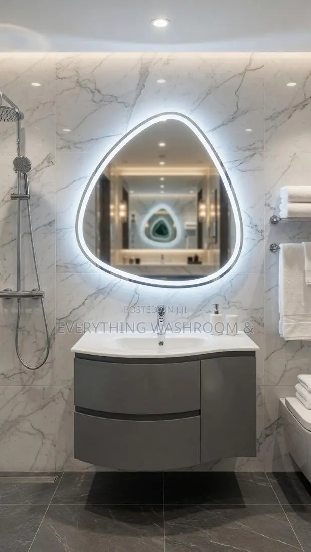 Curved Vanity Cabinet Basin With Led Mirror · Photo 1
