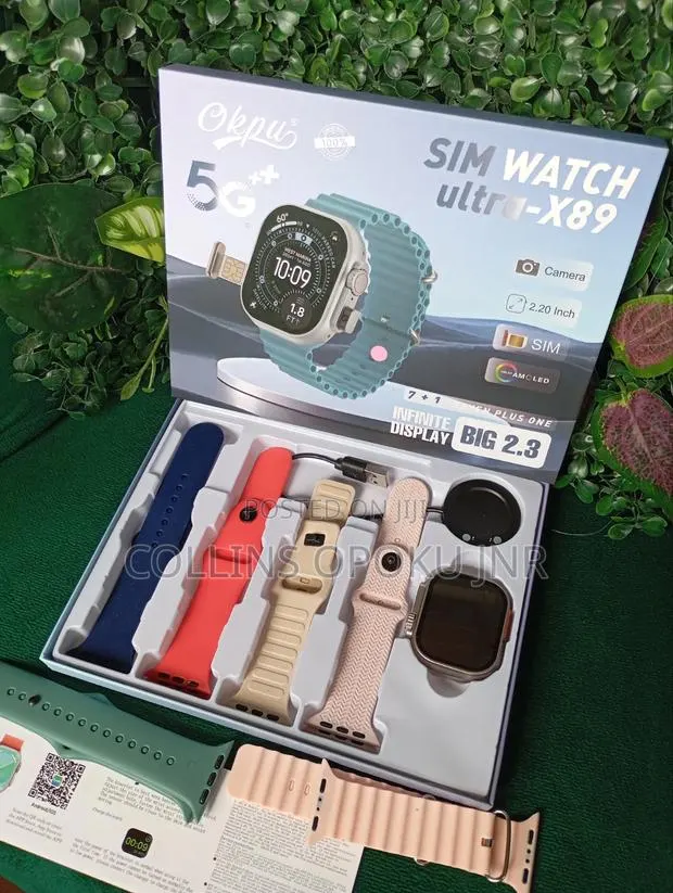 Ultra-X89 Smart Watch With Sim Slot and Camera + 7 Xtra Straps - Pink · Photo 1