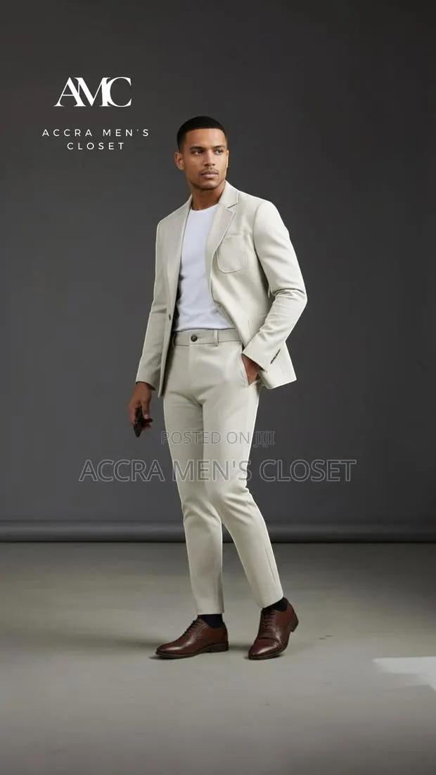 Men’S Slim Fit Cream Suit – 2 Piece Casual Smart Summer Suit · Photo 1