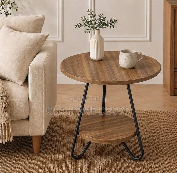 Modern Industrial 2-Tier Round End Table. · Photo 1