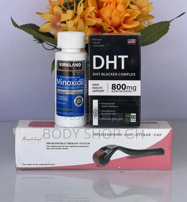Hair Regrowth Pack - Kirkland Minoxidil + Roller + DHT Block · Photo 1