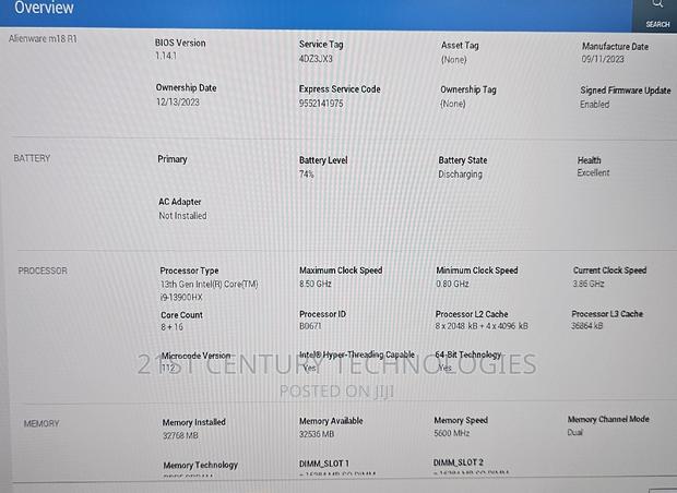 Laptop Dell Allienware M18 R1 32GB Intel Core I9 SSD 1T · Photo 6