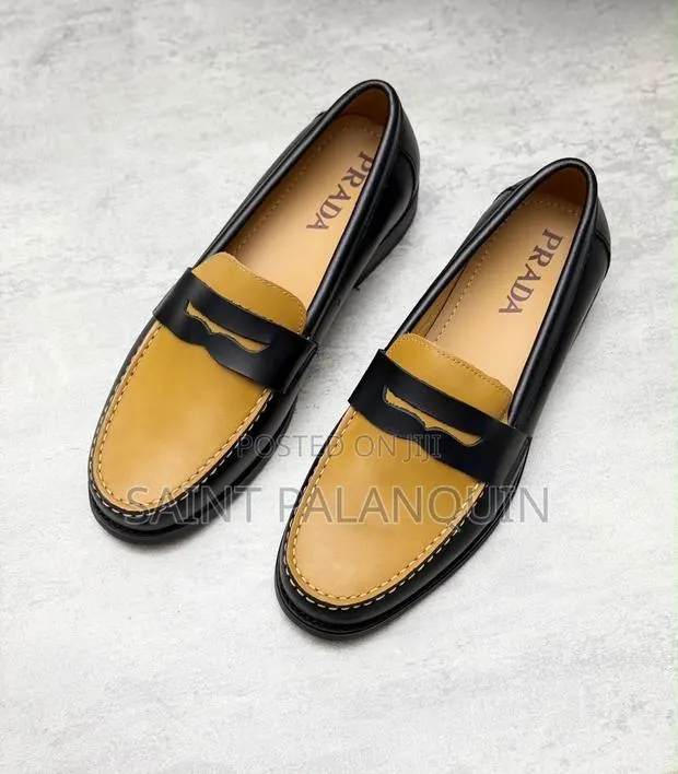 Penny Loafers Striking Contrast Dark Brown and Mustard Yellow Panels · Photo 1