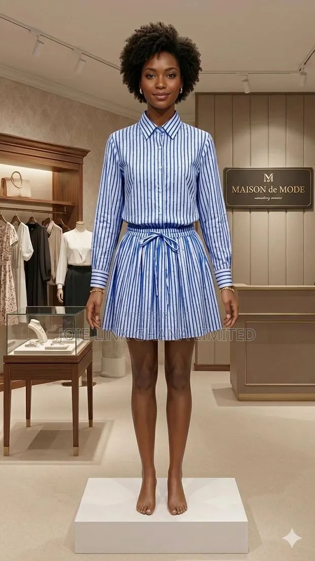 Elegant Stripe Shirt and Skirt Two Piece · Photo 1