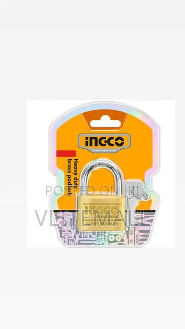 Ingco Heavy Duty Long Shackle Brass Padlock · Photo 1