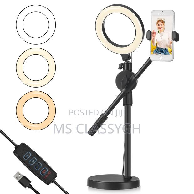 Double Phone Holder With LED Selfie 6inch LED Ring Light Sta · Photo 2