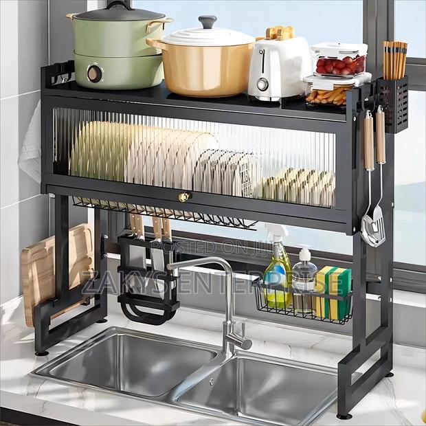 Metallic Oversink Dish Rack With Cover · Photo 1