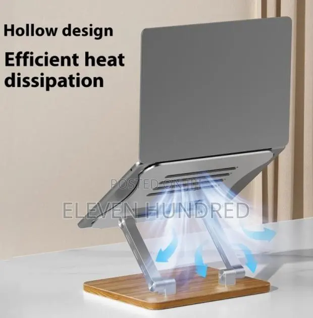 Laptop Stand Foldable Wood Base Metal Cooling(Silver) · Photo 1