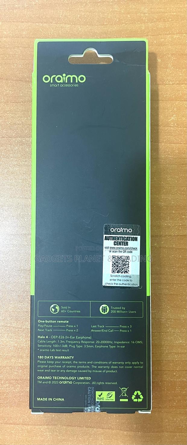 Oraimo Halo 4 Superbass Clear Calls Inear Earphone - Oep-E26 · Photo 2
