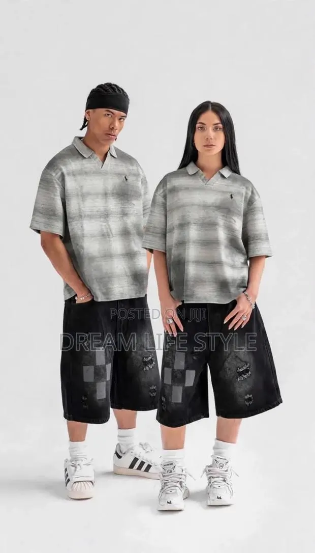 Oversized Ombre Gradient Knit Polo Shirt – Charcoal/Grey · Photo 1