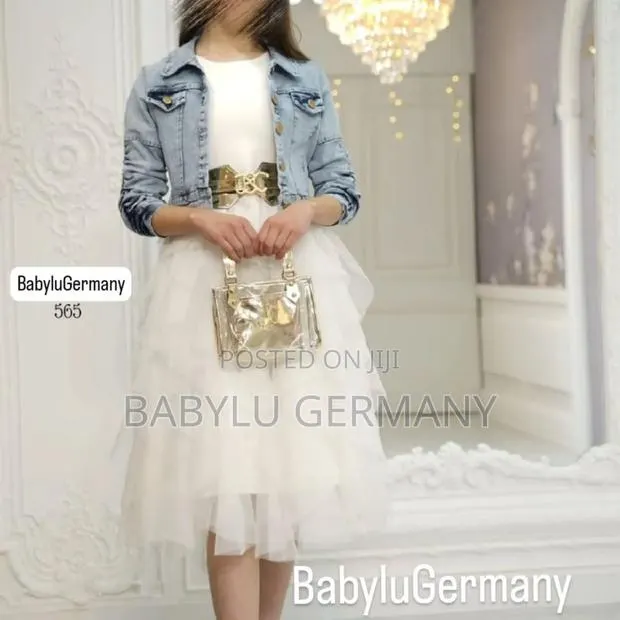 White Turkish Luxury Dress With Jeans Jacket and Golden Bag · Photo 1