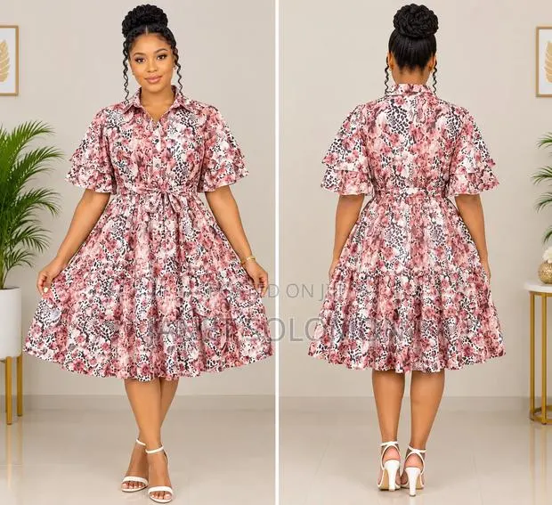Ladies' Leopard Floral Midi Dress With Belt · Photo 1