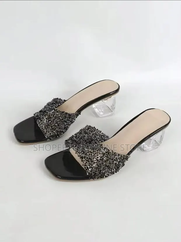Women's Black Full Rhinestone Slip-on Mule Sandals · Photo 4