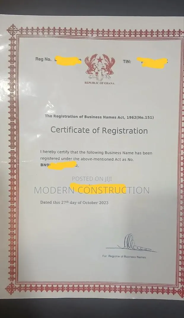 Business Certificate Registration