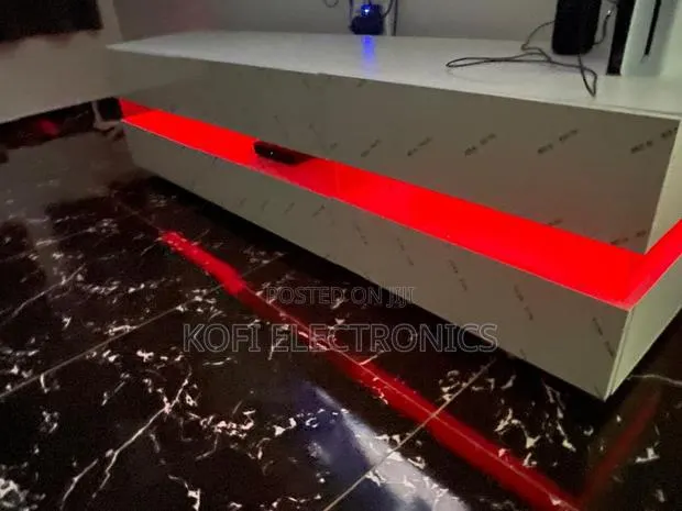 White Melamine High Gloss Tv Stand in White With Led Lighting · Photo 1