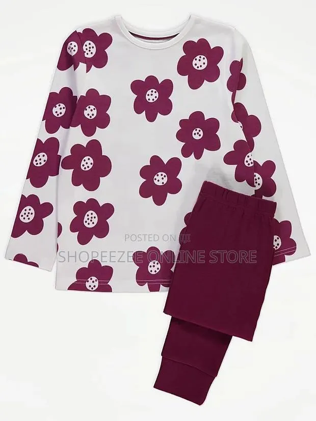 Girls Burgundy Floral Long Sleeve Pyjamas · Photo 1