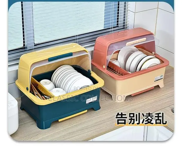 Dust-Proof Dish Drying Rack With Drain Tray · Photo 1