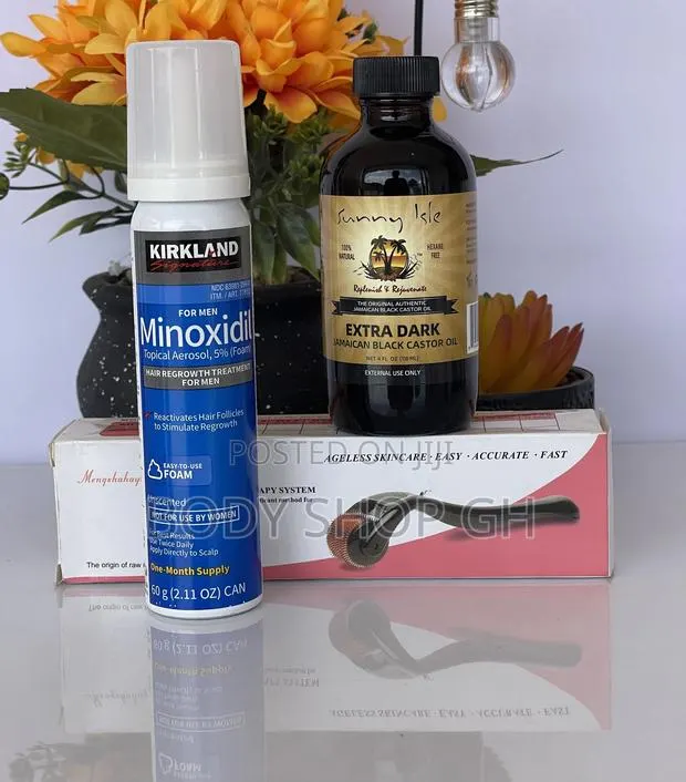 Kirkland Minoxidil Foam + Castor Oil + Derma Roller Combo · Photo 1